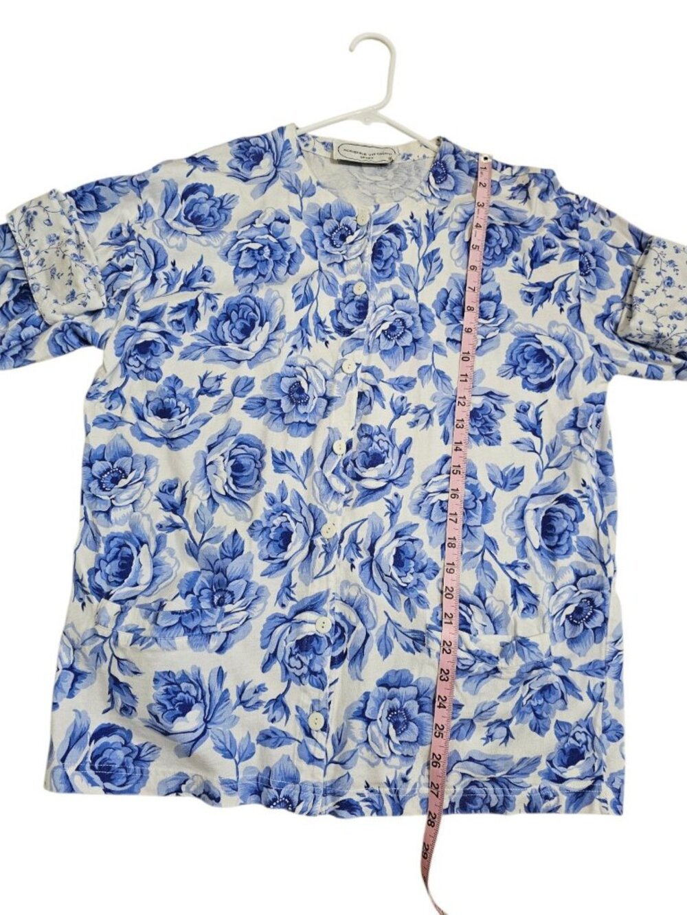 Adrienne Vittadini Women XL Cardigan Blue White Cotton Floral Sweater Iconic 90s - Picture 6 of 6